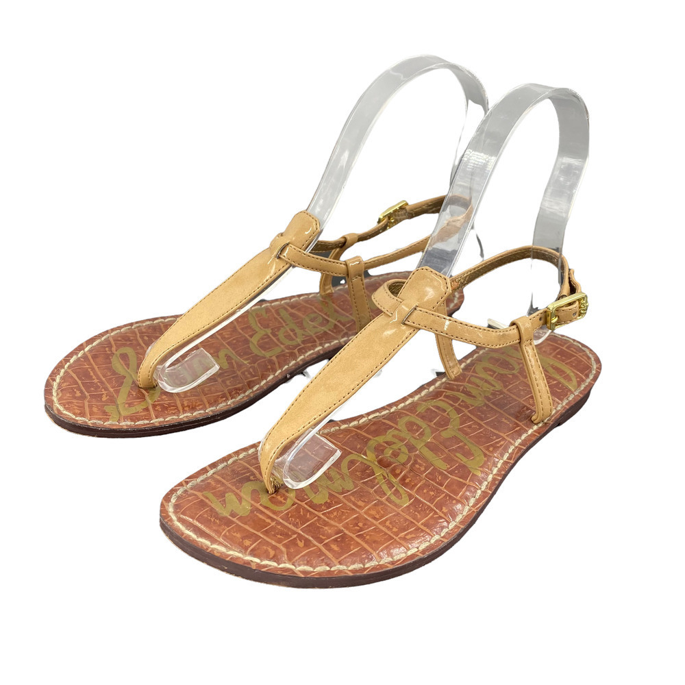 Sam Edelman Gold Tan “Gigi” Women’s Flip Flops T-Strap Sandals Shoes Sz 5.5 M
